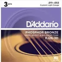 D'Addario EJ26-3D Phosphor Bronze, 11-52 Custom Light 3-Pack