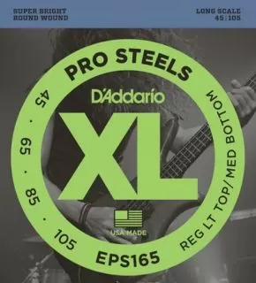D'Addario EPS165 ProSteels Bass, Custom Light, 45-105, Long Scale