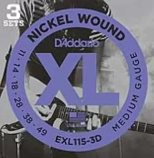 Daddario EXL115 3D Nickel Jazz/Blues Rock Three Pack (11-49)