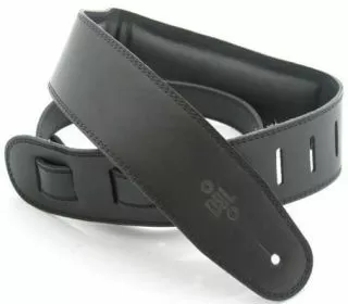DSL Guitar Strap Leather with Garment Leather Backing 2.5 inch -Black/Black
