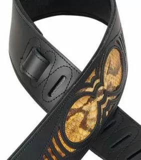 Levy's Chrome Tan Black Leather Guitar Strap, Snake Insert  2 1/2" M17WES-TAN