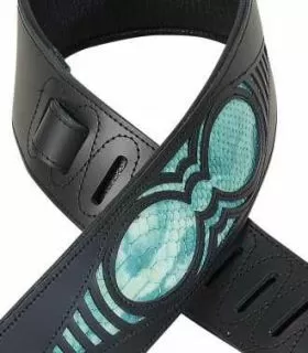 Levy's Chrome Tan Black Leather Guitar Strap, Snake Insert  2 1/2" M17WES-TEAL