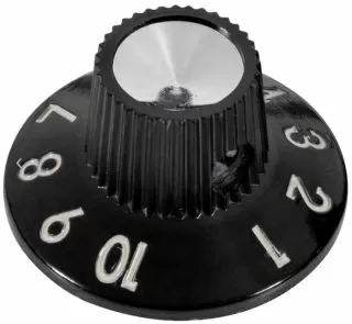 Witch Hat Knob, Black 1-10, Skirted, Set Screw, Thick Numbers