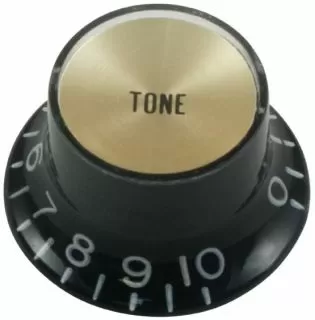 Top Hat Volume Knob Black with Silver Cap, Gibson Style