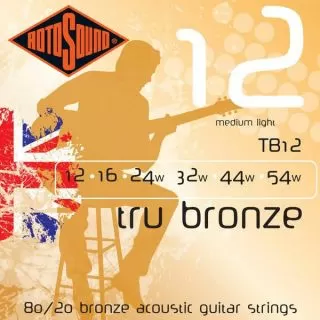 Rotosound Tru Bronze TB12 Brass Alloy Acoustic Guitar Strings, 12-54